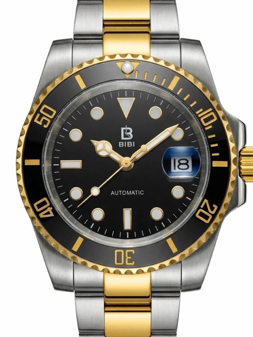 BIBI - B1017 Black Dial, Gold Case, Two-Tone Bracelet